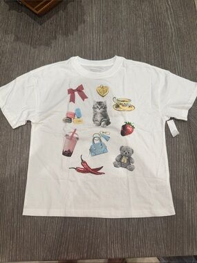 NWT Size XL 14-16 Weekend Academy Cat Graphic White shirt